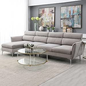 KucooN 111" Convertible Sectional Sofa Couch, Flannel L Shape Furniture Couch with Chaise Left/Right Handed Chaise