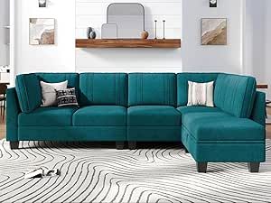 Belffin Convertible L Shaped Couch Reversible Sectional Sofa with Storage Ottoman 4 Seat Couch with Chaise Terry Fabric Peacock Blue