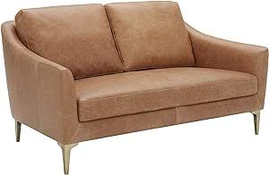 Amazon Brand – Rivet Alonzo Contemporary Leather Loveseat Sofa, 63.8"W, Cognac
