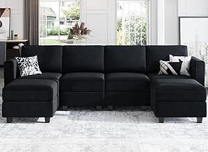 Belffin Modular Sectional Sofa with Reversible Chaises Velvet U Shaped Sectional Couch with Storage Seat Black