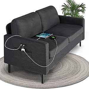 STHOUYN 56" W Fabric Loveseat Sofa with 2 USB, Small Couches for Living Room, Bedroom, Office, Easy Assembly & Comfy Cushion, Dark Grey