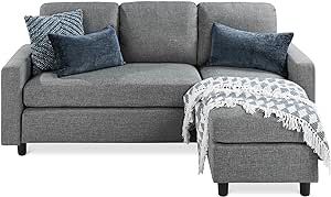 Best Choice Products Upholstered Sectional Sofa for Home, Apartment, Dorm, Bonus Room, Compact Spaces w/Chaise Lounge, 3-Seat, L-Shape Design, Reversible Ottoman Bench, 680lb Capacity - Gray