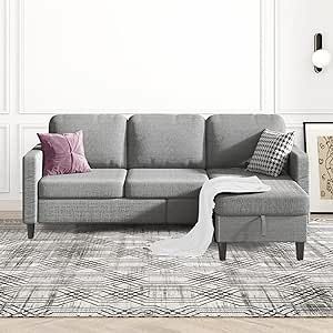 BALUS Convertible Sectional Sofa Couch,3-seat L-Shaped,Reversible Modern Couch with Movable Storage Ottoman Chaise, Free Combination Sofa for Living Room, Apartment and Office(Light Gray)