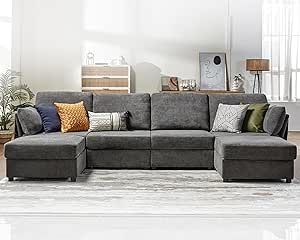 VANACC Modular Sofa, 131 inch Oversized Sectional Sofa, 6 Seater Modular Sectional Couch with Storage, U Shaped Couch for Living Room, Dark Grey