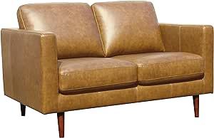 Amazon Brand - Rivet Revolve Modern Loveseat Sofa, 56"W, Caramel Leather