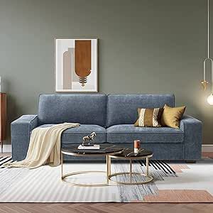 LEISLAND 88.58" Modern Sofas Couches for Living Room, Chenille Deep Seat Sofas & couches with Square Armrest, Removable Low-Back Sofa Cushion and Detachable Sofa Cover/Easy to Install(Blue)