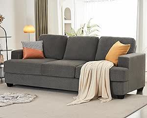 VanAcc 89" Sofa, Comfy Sofa Couch with Extra Deep Seats, Modern Sofa- 3 Seater Sofa Couch for Living Room Apartment Lounge, Grey Chenille