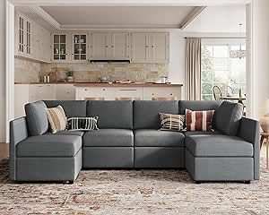 LINSY HOME Modular Sofa, Sectional Couch U Shaped Sofa Couch with Storage, Memory Foam, 6 Seat Modular Sectionals Sofa Couch with Chaise for Living Room, Dark Grey
