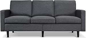 Yaheetech Contemporary Sofa 78.5’’ W 3-Seater Sofa Couch with Tufted Back Cushion Linen Fabric Upholstered Loveseat for Living Room Bedroom Gray