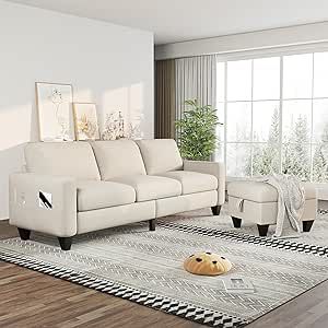 Lonkwa Convertible Sectional Sofa L-Shaped Couch, Beige Couches for Living Room with Reversible Chaise, 3-Seat Modern Linen Sectional Couches for Living Room/Apartment/Office/Small Space