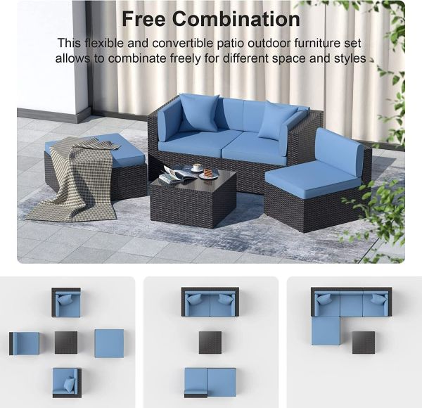 Outdoor Patio Wicker Sofa Set Patio Furniture Garden Sectional Cushioned Sofa