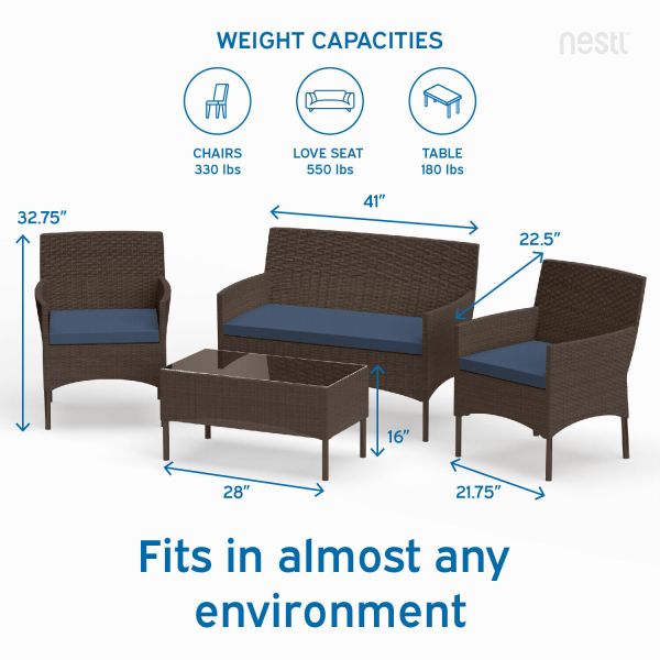4 Piece Outdoor Patio Furniture Set, Patio Set Loveseat, Chairs, Table