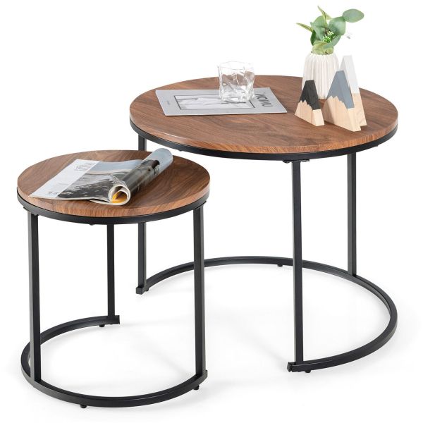 Nesting Coffee Table Set of 2 for Balcony Living Room Modern Round Side Tables