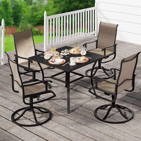 5PCS Patio Outdoor Furniture Dining Table Set Swivel Chairs Lawn Garden Yard
