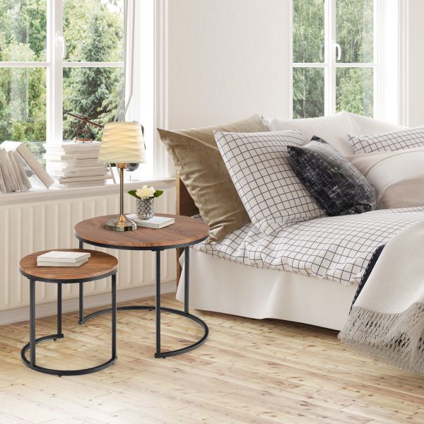 Nesting Coffee Table Set of 2 for Balcony Living Room Modern Round Side Tables