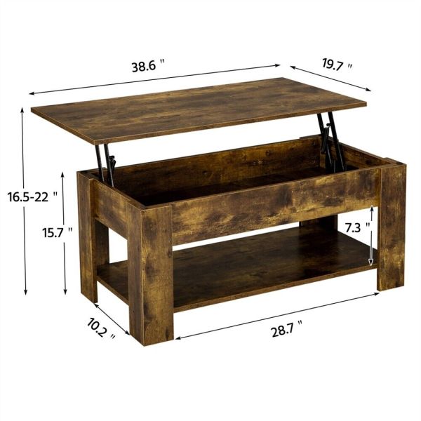 Modern Lift Top Coffee Table w/Hidden Storage & Shelf For Living Room Reception