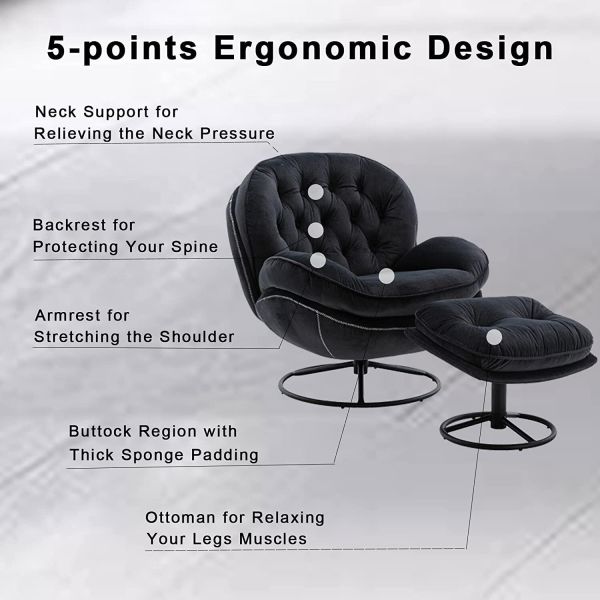Accent Chair with Ottoman Set Modern 360° Swiveling Lounge Chair Living Room Chair