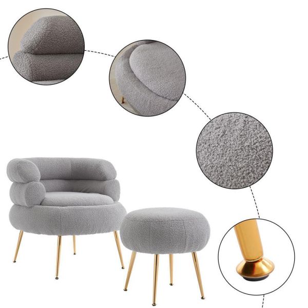 Modern Accent Arm Chair Upholstered Single Sofa With Ottoman Living Room Gray