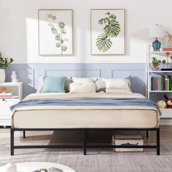 14 Inch Bed Frame Metal Platform Queen Size Slats Support