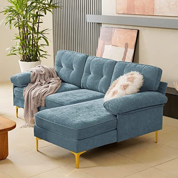 Light Blue Convertible Sectional Sofa Couch, 83" L-Shape Sofa Couch