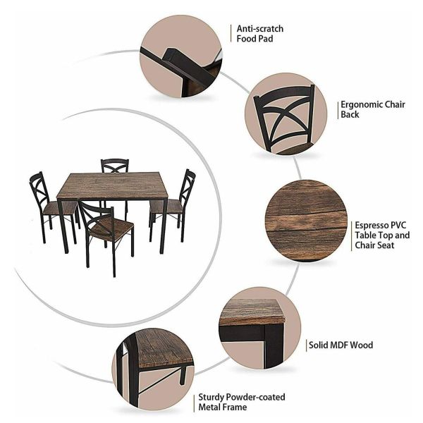 5PC Wood Dining Table Set 4 Chairs Seat Breakfast Kitchen Home Furniture