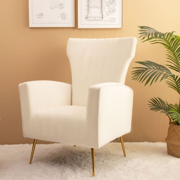 Velvet Accent Chair; Wingback Arm Chair with Gold Legs; Upholstered Single Sofa
