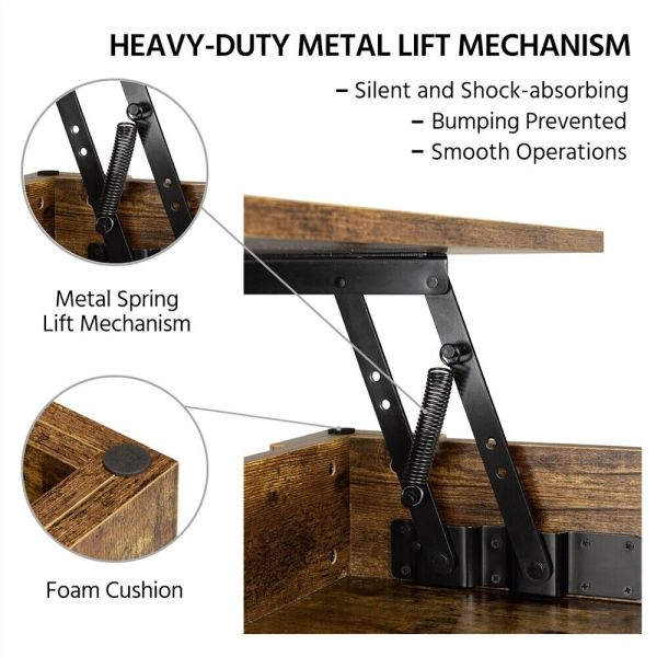 Modern Lift Top Coffee Table w/Hidden Storage & Shelf For Living Room Reception