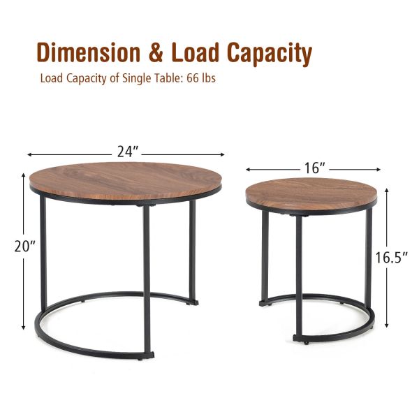 Nesting Coffee Table Set of 2 for Balcony Living Room Modern Round Side Tables