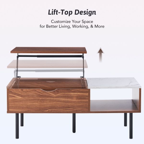 Lift Top Coffee Table with Hidden Compartment Storage Shelf Living Room
