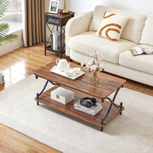 Coffee Table Modern Center Table With Wood Open Storage Shelf For Living Room