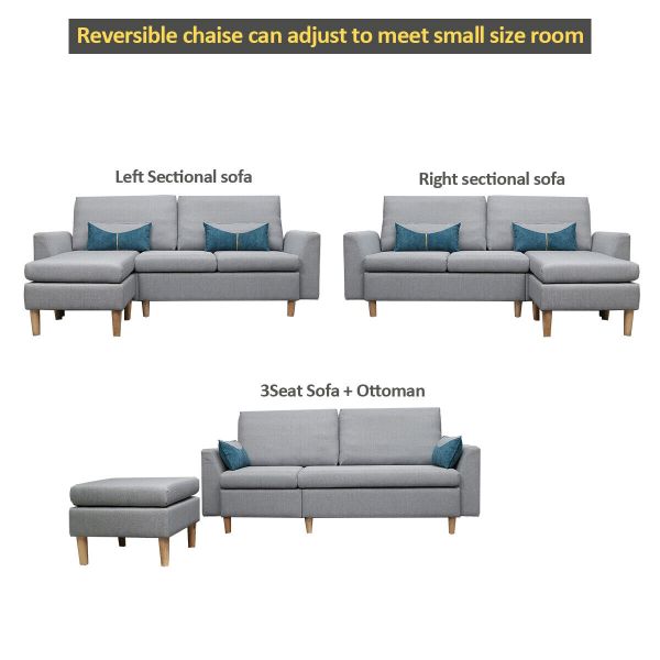 Small Sectional Sofa, L-shaped couch with Reversible Chaise