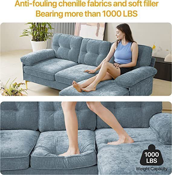 Light Blue Convertible Sectional Sofa Couch, 83" L-Shape Sofa Couch