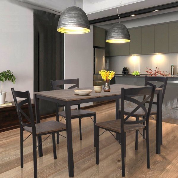5PC Wood Dining Table Set 4 Chairs Seat Breakfast Kitchen Home Furniture