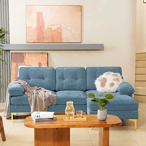 Light Blue Convertible Sectional Sofa Couch, 83" L-Shape Sofa Couch