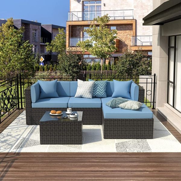 Outdoor Patio Wicker Sofa Set Patio Furniture Garden Sectional Cushioned Sofa