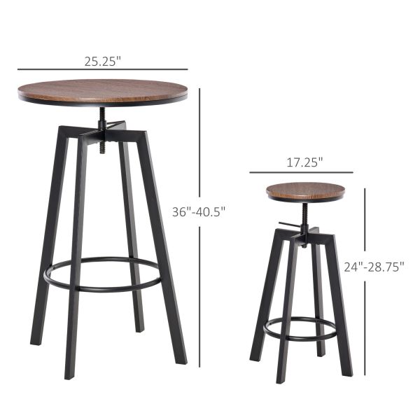 Contemporary Industrial Adjustable Height Indoor 3pc Pub Table with Stools
