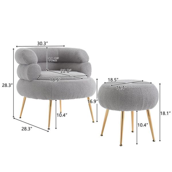 Modern Accent Arm Chair Upholstered Single Sofa With Ottoman Living Room Gray