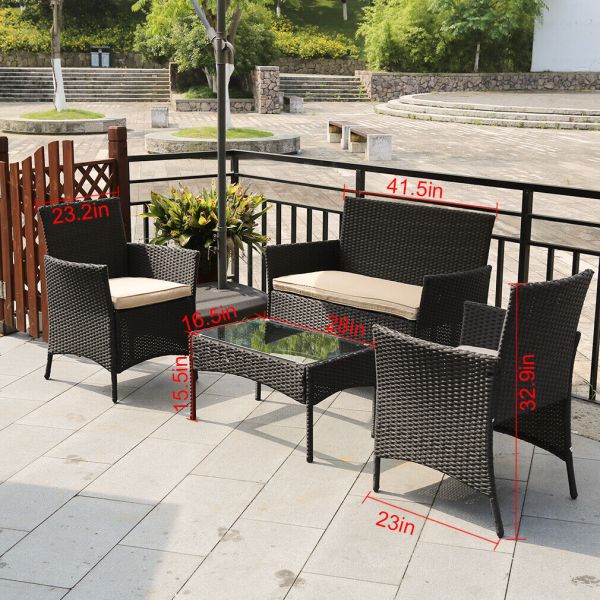 Patio Furniture Set 4 Pcs Outdoor Wicker Sofas Rattan Chair Wicker Conversation