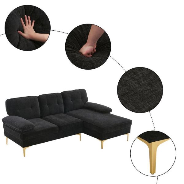 3 Seats Sectional Sofa Set L Shape Couch Chenille