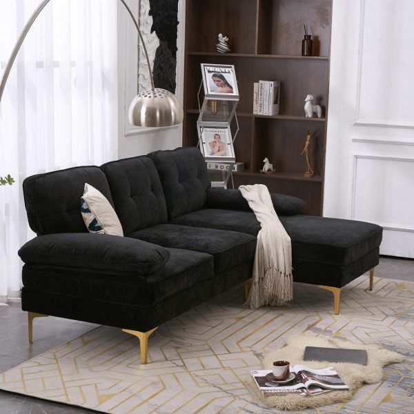 3 Seats Sectional Sofa Set L Shape Couch Chenille