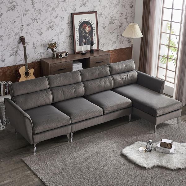 4 Seat Convertible Sectional Sofa L Shape Couch with Chaise Metal Leg